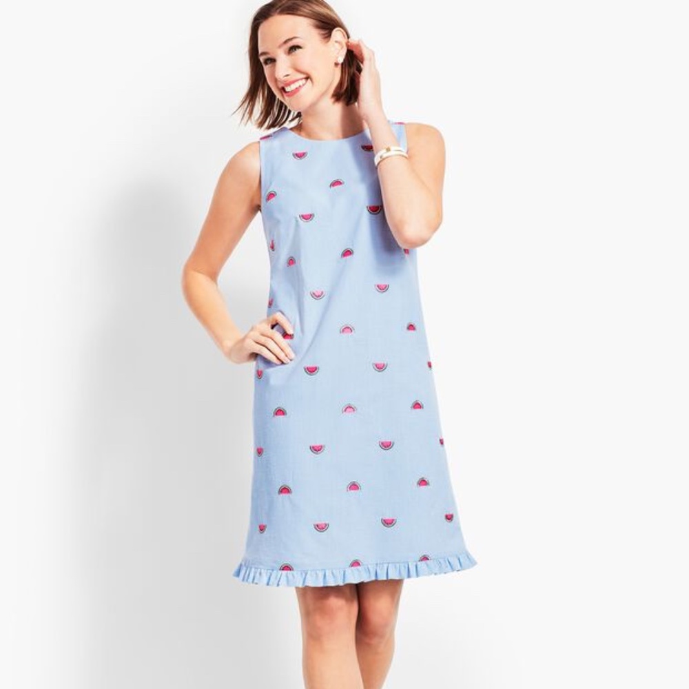 Talbots WATERMELON-EMBROIDERED SEERSUCKER SHIFT DRESS
